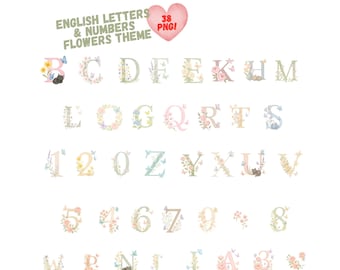 Clipart dell'alfabeto floreale pastello: lettere e numeri acquerellati (download digitale)
