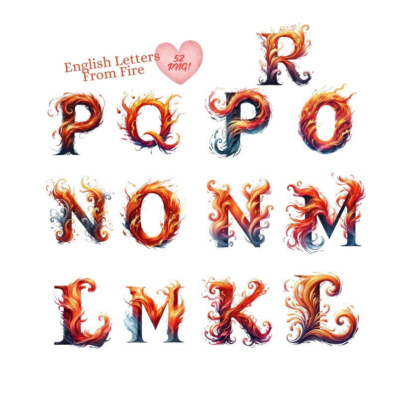 High Resolution Letter Watercolor Fiery Alphabet PNG Bundle: 52 High-resolution Letters ...