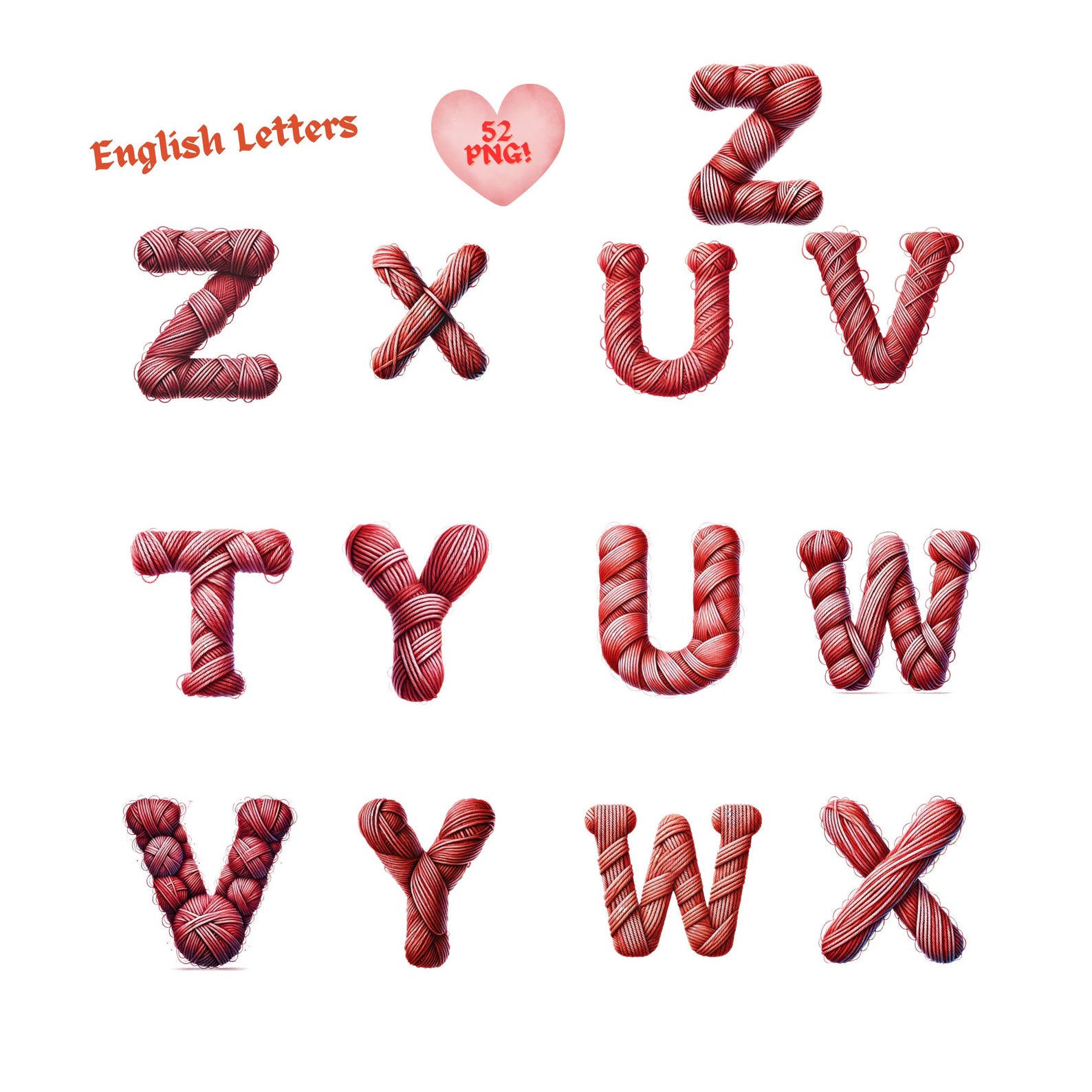 Yarn Letter R Yarn Alphabet Letters PNG Bundle: Knitted Red Clipart (commercial Use ...