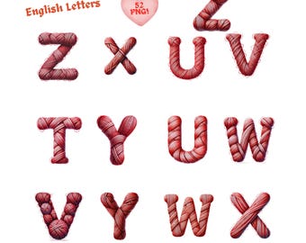 Yarn Alphabet Letters PNG Bundle: Knitted Red Clipart (Commercial Use)