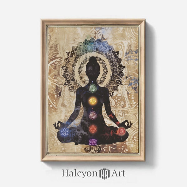 Kundalini Yoga, Chakra imprimible, Chakra de acuarela, Arte de la pared del chakra, Cartel de energía, Cartel espiritual, Arte místico, Arte de la pared del cartel de yoga