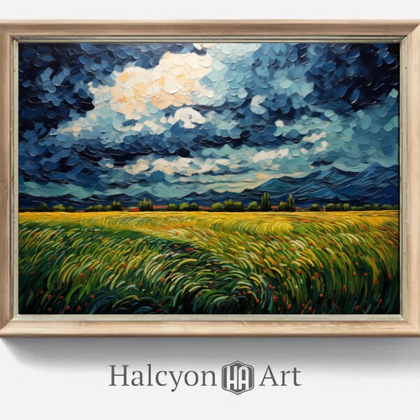 Van Gogh’s Wheatfields Under Thunderclouds, Van Gogh Inspired Printable Art, Sunset Digital Art,  Thunderclouds Oil Painting, Digital Print