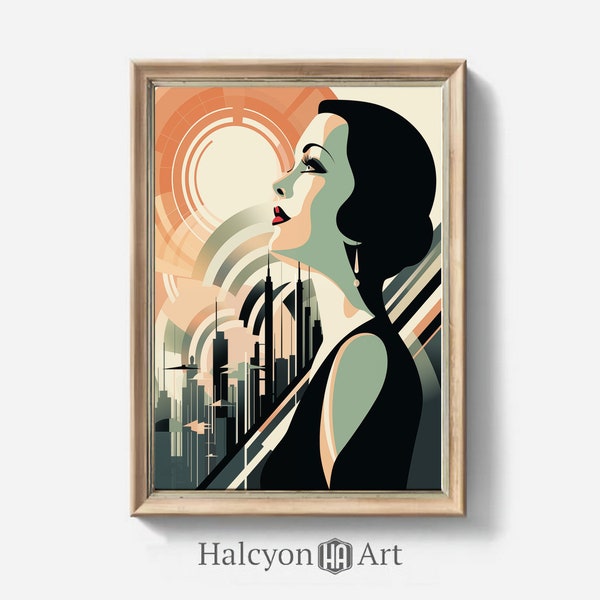 1920s Radiance: Vibrant Art Deco Delight, Digital Art Deco Print, Art Deco Lady, Wall Art, Art Deco Design 1920s design