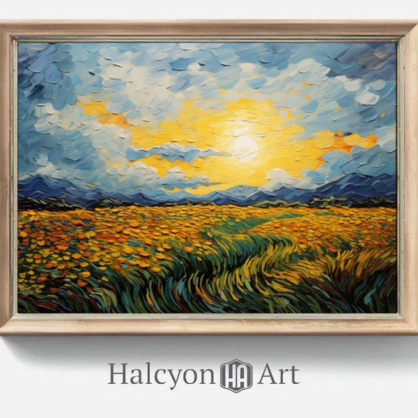 Van Gogh Inspired Printable Art, Sunset Digital Art, Wheatfilds Printable Art, Thunderclouds Digital Oil Painting, Digital Art Print