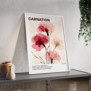 Art mural oeillet - Poster botanique minimaliste - Imprimé floral doux en plusieurs tailles - Décoration d'intérieur moderne
