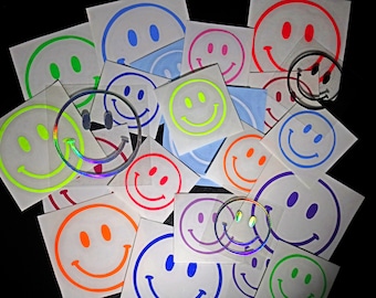 Aufkleber, Rub On's,  Smiley Neon 35mm/55mm/70mm/100mm verschiedene Farben!
