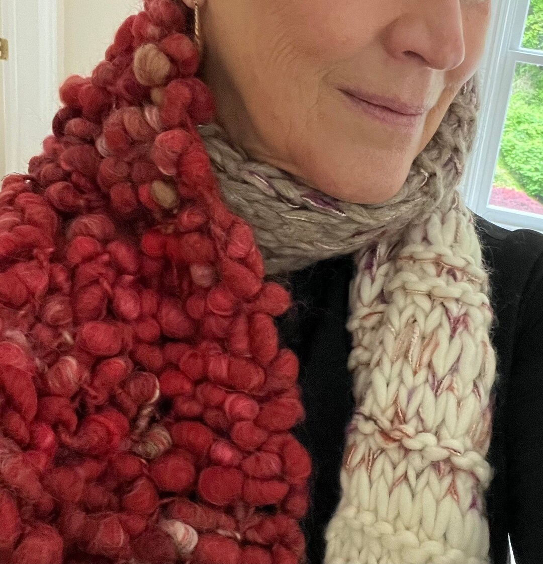 Cozy Chunky Long Winter Holiday Red and White Textured Scarf - Etsy