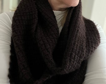 Unisex chocolate brown infinity scarf in soft squishy wool