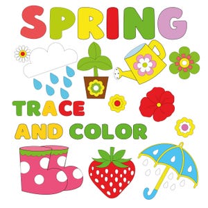 Spring trace and color workbook for toddlers and preschool | PDF Digital Download - Printable