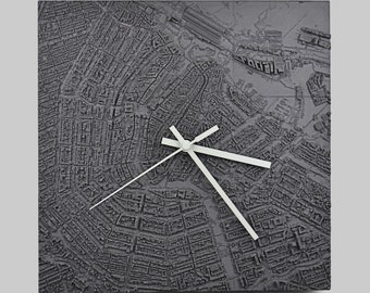 Concrete City Map Wall Clock – Modern Urban Décor – Black/Grey/White