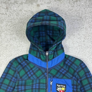 Psycho Bunny Fleece Hoodie Green Blue Plaid Checkered Zip Up Jacket image 6