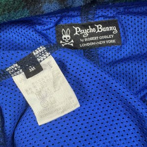 Psycho Bunny Fleece Hoodie Green Blue Plaid Checkered Zip Up Jacket image 8