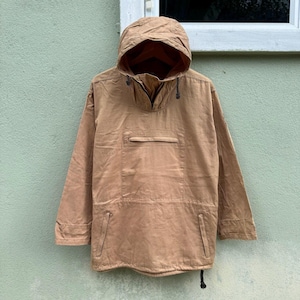 Tanbruine stoffen anoraktrui – Japanse werkkleding Utility Gorpcore Outdoor Streetwear (maat M)
