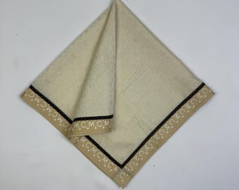 MCM Vintage Handkerchief Beige Monogram Logo Pocket Square Neckerchief Bandana Bag Accessory