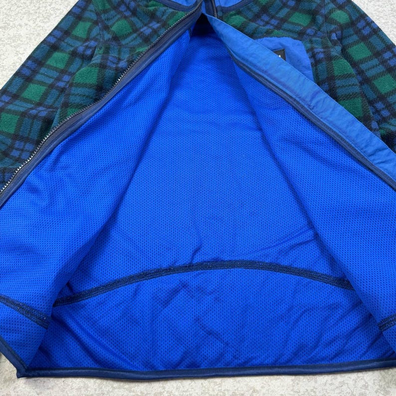 Psycho Bunny Fleece Hoodie Green Blue Plaid Checkered Zip Up Jacket image 9