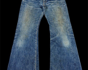 Pantalones vaqueros acampanados vintage EDWIN: estilo años 70, cremallera Talon 42, acabado desgastado (talla 29).