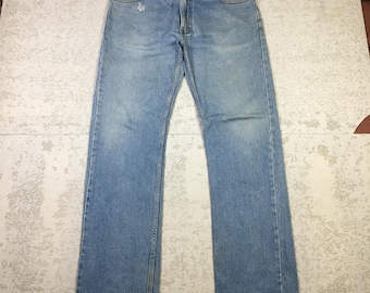 Vintage Levi's 505 Straight Fit Jeans Light Blue Wash Denim Pants Size 35x33