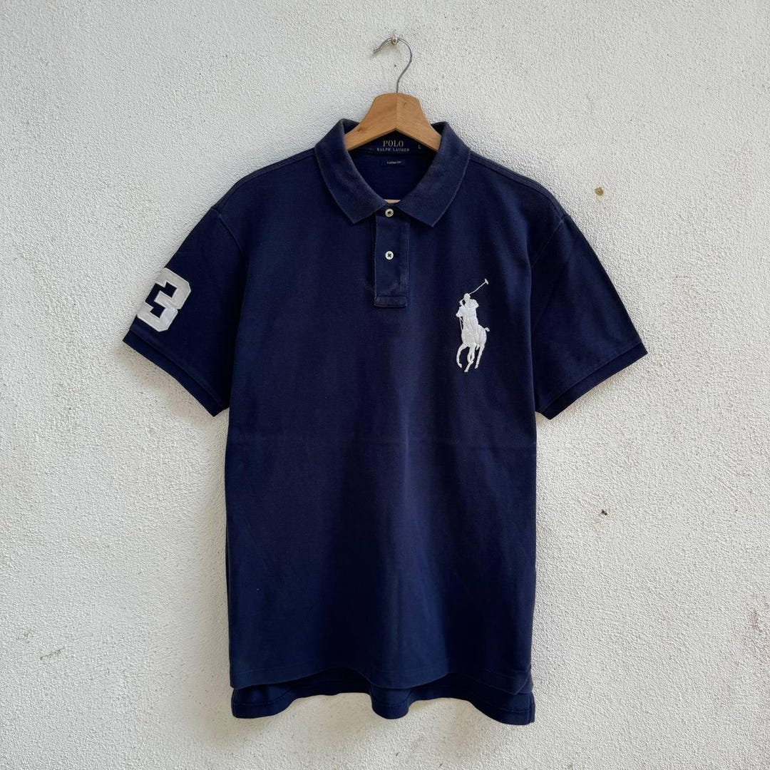 Vintage Y2K Navy Blue Ralph Lauren Polo Shirt Big Pony Embroidered