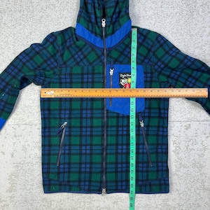 Psycho Bunny Fleece Hoodie Green Blue Plaid Checkered Zip Up Jacket image 11