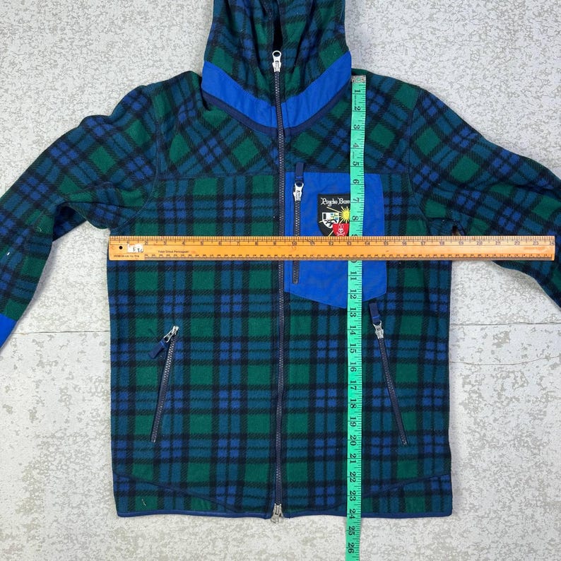 Psycho Bunny Fleece Hoodie Green Blue Plaid Checkered Zip Up Jacket image 11