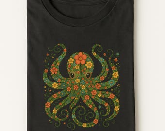 Floral Octopus PNG: Transparent Background, Sublimation Design (Digital Download)