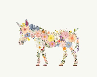 Diseño de burro floral premium, fondo transparente / Burro de flores PNG / Diseño de sublimación de burro de granja, Clipart de burro
