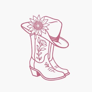 Cowgirllaarzen en bloemen Premium SVG, PNG-bundel | Cowboylaarzen vectorbestand | Westerse cowgirl-svg | Illustraties cowboybloemen