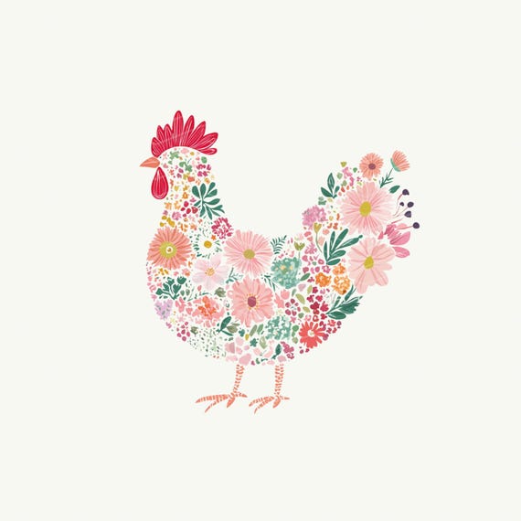 Floral Rooster PNG: Farmhouse Chicken Clipart (Digital Download)