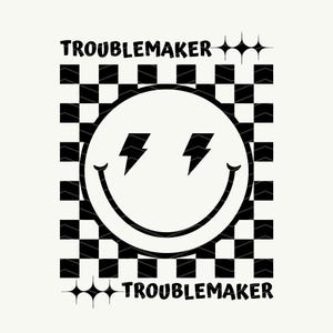 Checkered Smiley Face Lightning Bolt Troublemaker Premium SVG, PNG Bundle | Checkered Smiley Face Design, DTF Ready | Kids Shirt Sublimation