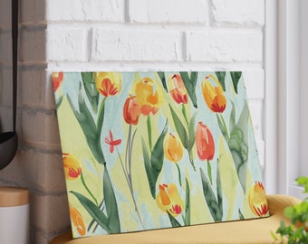 Watercolor Tulips Glass Cutting Board | Gardener Gift | Flower Cutting Board | Tempered Glass Cutting Board