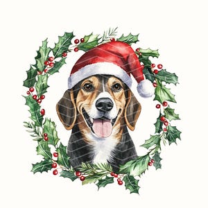 Beagle-kerstkrans, png, transparante achtergrond | Afbeeldingsbestand hond kerstmuts | Aquarel hond kerstmis, png PNGEgg | Clipart vakantiehond