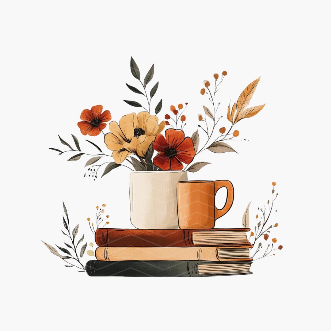 Books and Flowers PNG: Vintage Floral Book Clipart (digital Download ...