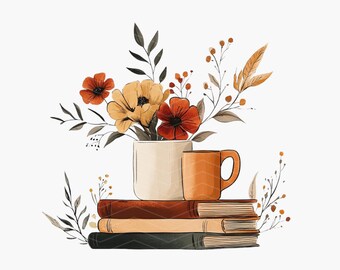 Books and Flowers PNG: Vintage Floral Book Clipart (Digital Download)