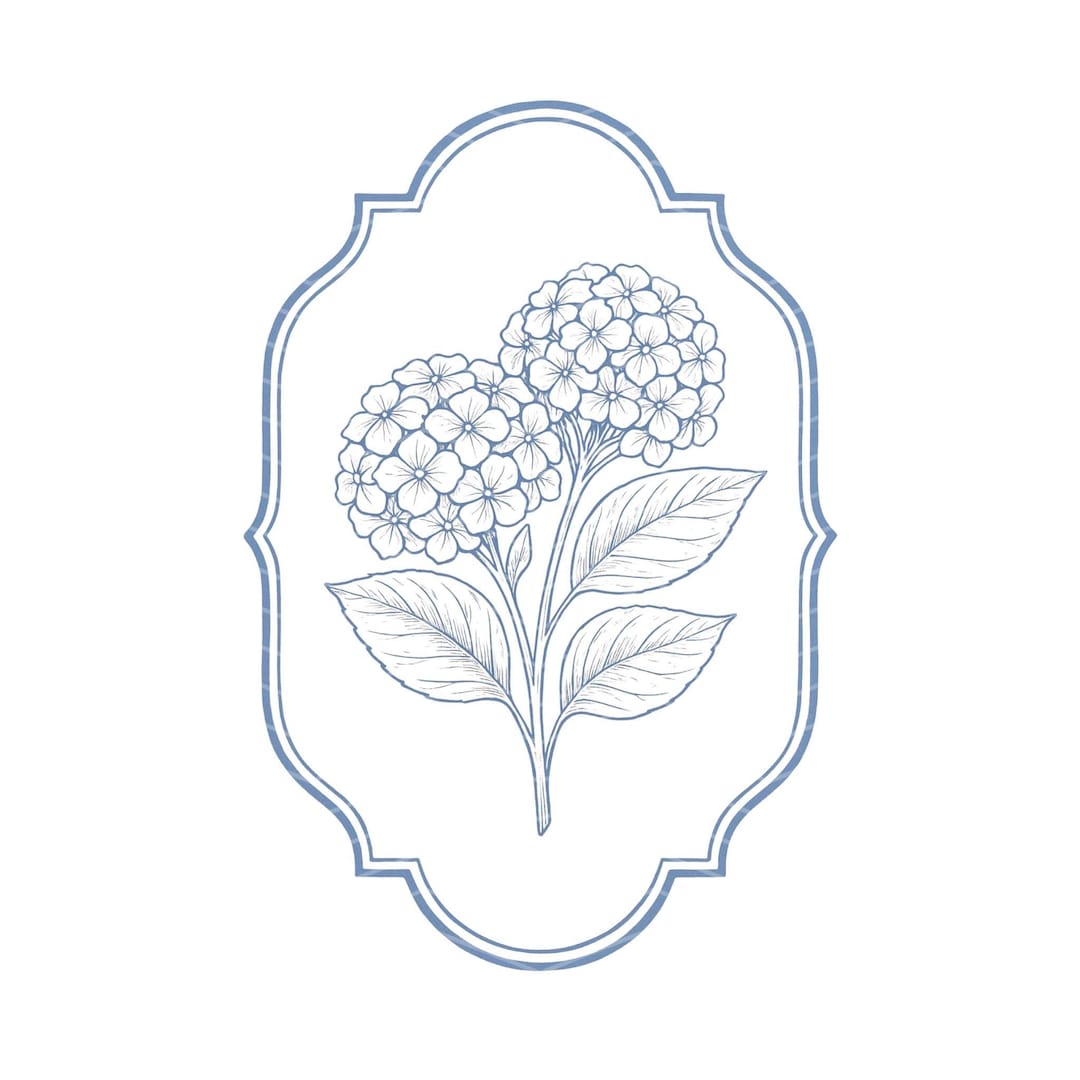 Vintage Hydrangea Clipart: Framed Flower SVG + PNG Bundle (digital ...
