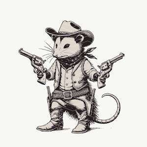 Wildes West Opossum Premium SVG, PNG-Bundle | Cowboy Possum Vektor-Datei | Frontier Opossum DTF Bereit Heat Transfer | Opossum Sublimation