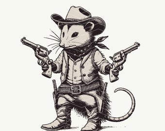 Cowboy Opossum SVG PNG Bundle: Wild West Vector File (Digital Download)