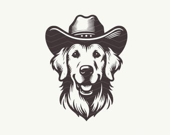 Golden Retriever Cowboy SVG PNG Bundle: Dog Vector Clip Art (Digital Download)
