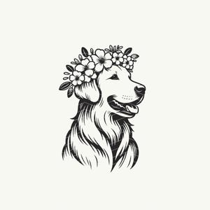 Golden Retriever Flower Crown SVG, PNG Bundle / File vettoriale di fiori per cani / File SVG Golden Retriever per Cricut / Clip art di corona di fiori per cani