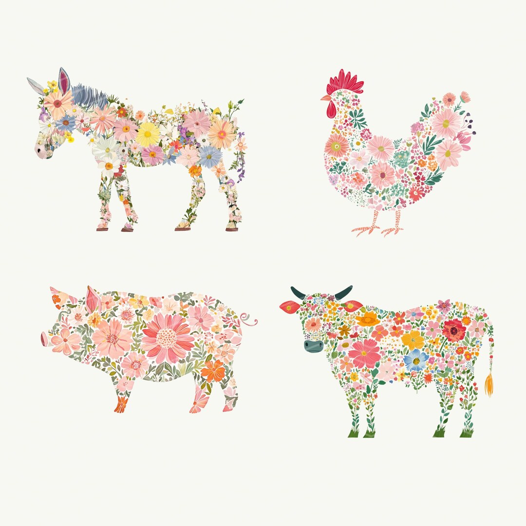 Floral Farm Animals PNG Clipart Bundle (digital Download) - Etsy
