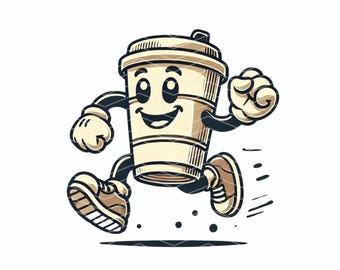 Retro Coffee Mascot Vector: Cartoon Coffee Cup SVG, PNG (Digital Download)
