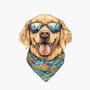 Óculos de sol Golden Retriever Premium PNG, Fundo transparente | Arquivo de imagem de cachorro | Bandana de cachorro PNG | Sublimação de cachorro fofo