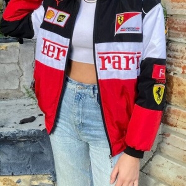 Rare vintage noir, blanc et rouge Ferrari Racing/Bober Jacket tailles M, L, XL, XXL Disponible - An2K tiktok