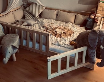 Letto da pavimento per bambini / Letto da pavimento Montessori, Letto con rotaie, Letto per bambini, Letto fatto a mano, Letto Montessori, Letto per bambini, lettino per bambini, Letto in legno,