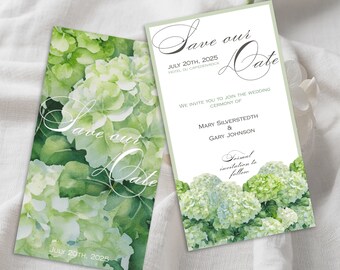 Save Our Date, Wedding Invitation, Pastel Green Hortensia Dream, Garden Summer Wedding, Save the date, Elegance