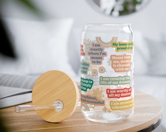 Daily Affirmations Ice Coffee Glass Affirmation Cup Daily Reminder Can Glass Best Friend Gift Anxiety Relief Iced Coffee Cup Mental Health