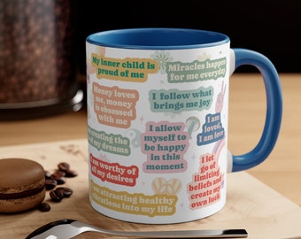 Self Love Affirmation Mug Mental Health Mug Daily Reminders Mug Cute Tumbler Retro Motivational Quote Gratitude Mug Trendy Coffee Cup