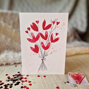 Bouquet di cuori in carta acquerello / bouquet di fiori / bouquet di cuori / amore / festa della mamma / San Valentino / rosso