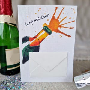Carte aquarelle "Félicitations !" / avec mini enveloppe / bouteille / vin mousseux / champagne / champagne / carte pliante / cadeau / anniversaire