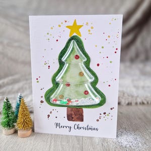 Aquarell Schüttelkarte "Merry Christmas" / Weihnachtsbaum / Christbaumkugeln / Pailletten Glitzer / Weihnachtskarte / Weihnachten / Geschenk