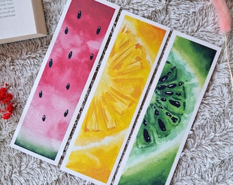 Watercolor bookmark featuring fruits/watermelon/lemon/kiwi / handmade / bookmark / watercolor / handmade / books / gift / laminated